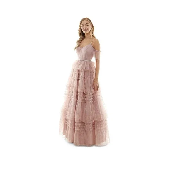 Say Yes to The Prom Juniors' Pleated Mesh Tiered Gown, Created for Macy's - Mauve - Size 1